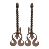 Pair of sculptural cast iron chenets with twisted heads