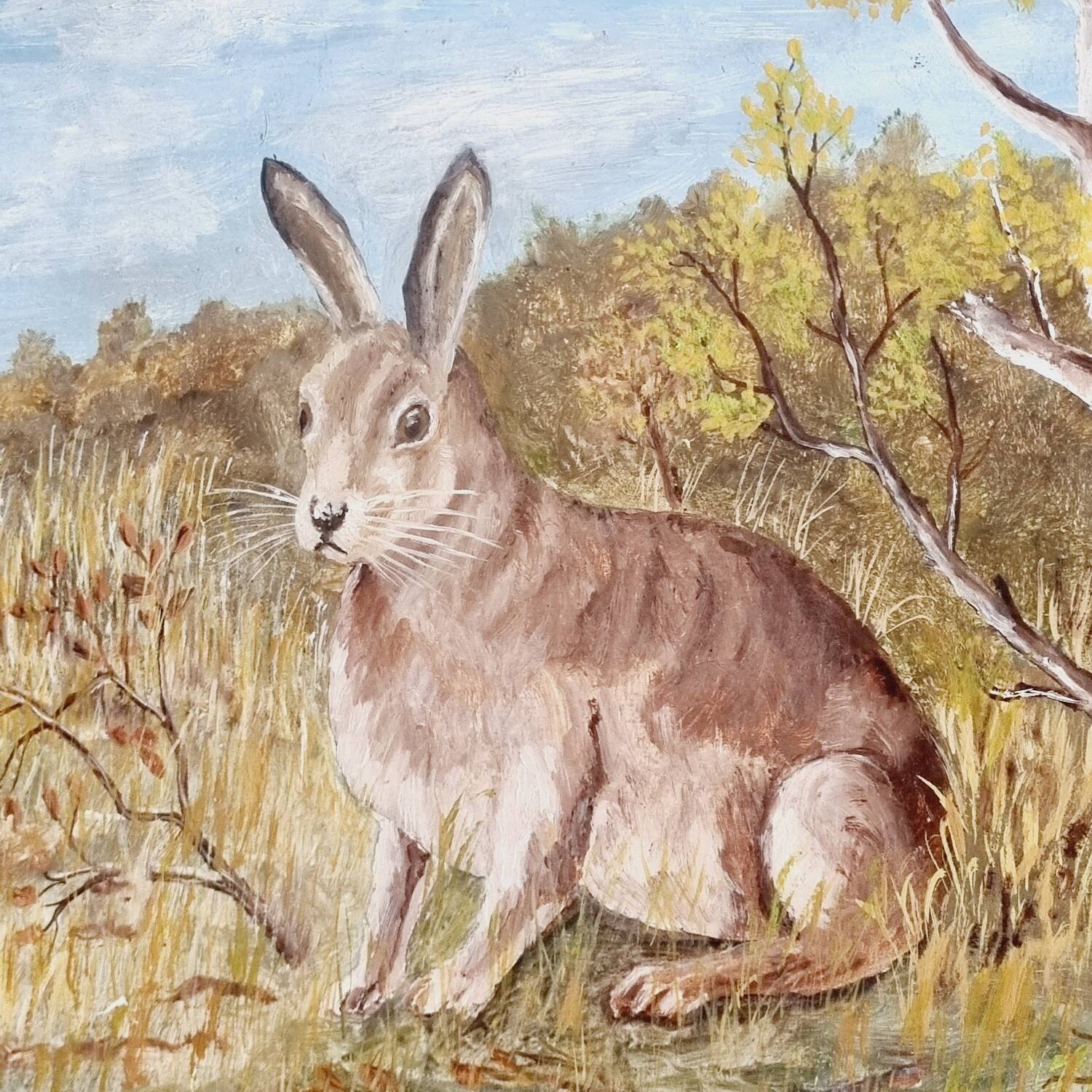 Oil on canvas hare rabbit