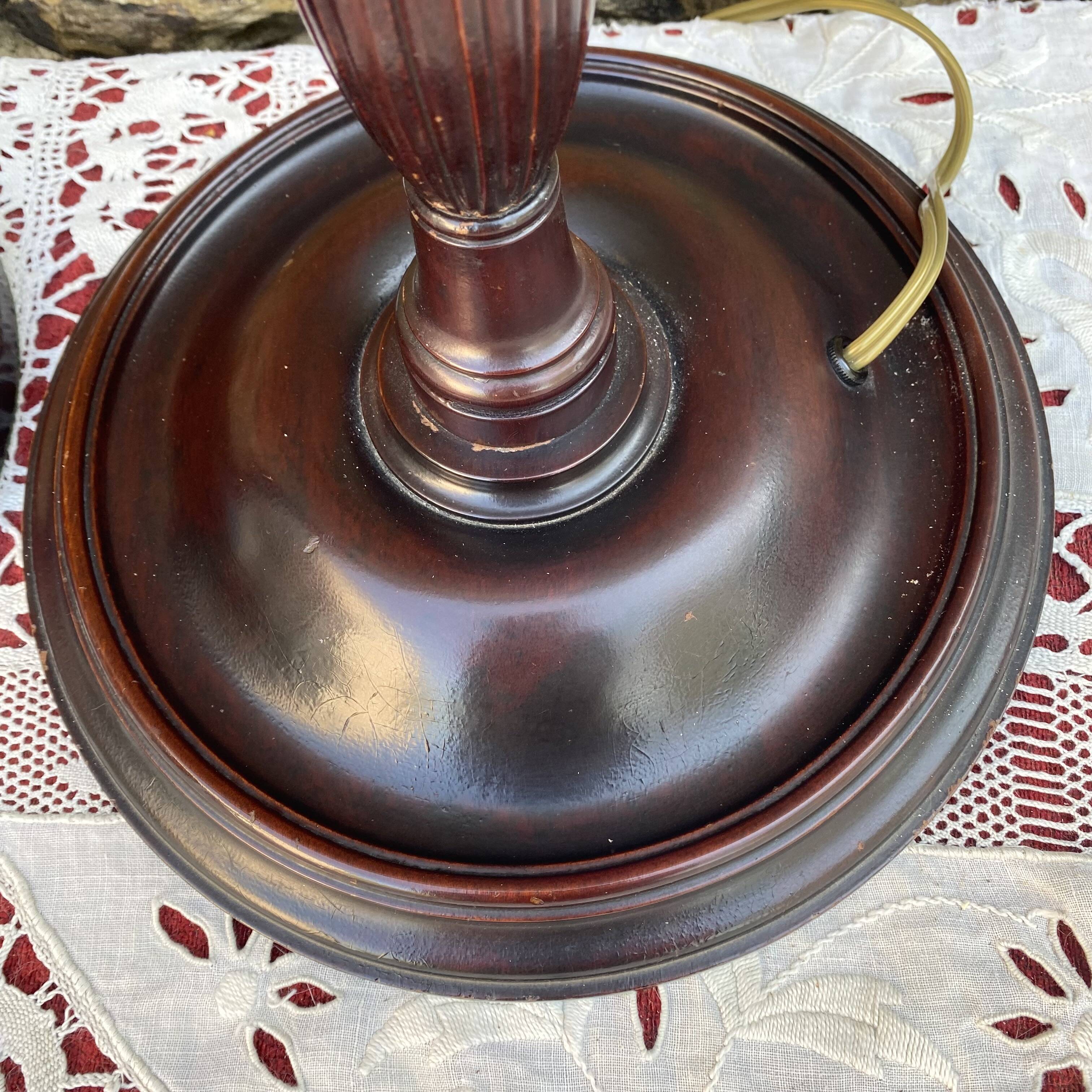 Pair of large retro lamps with wooden column base 72 cm