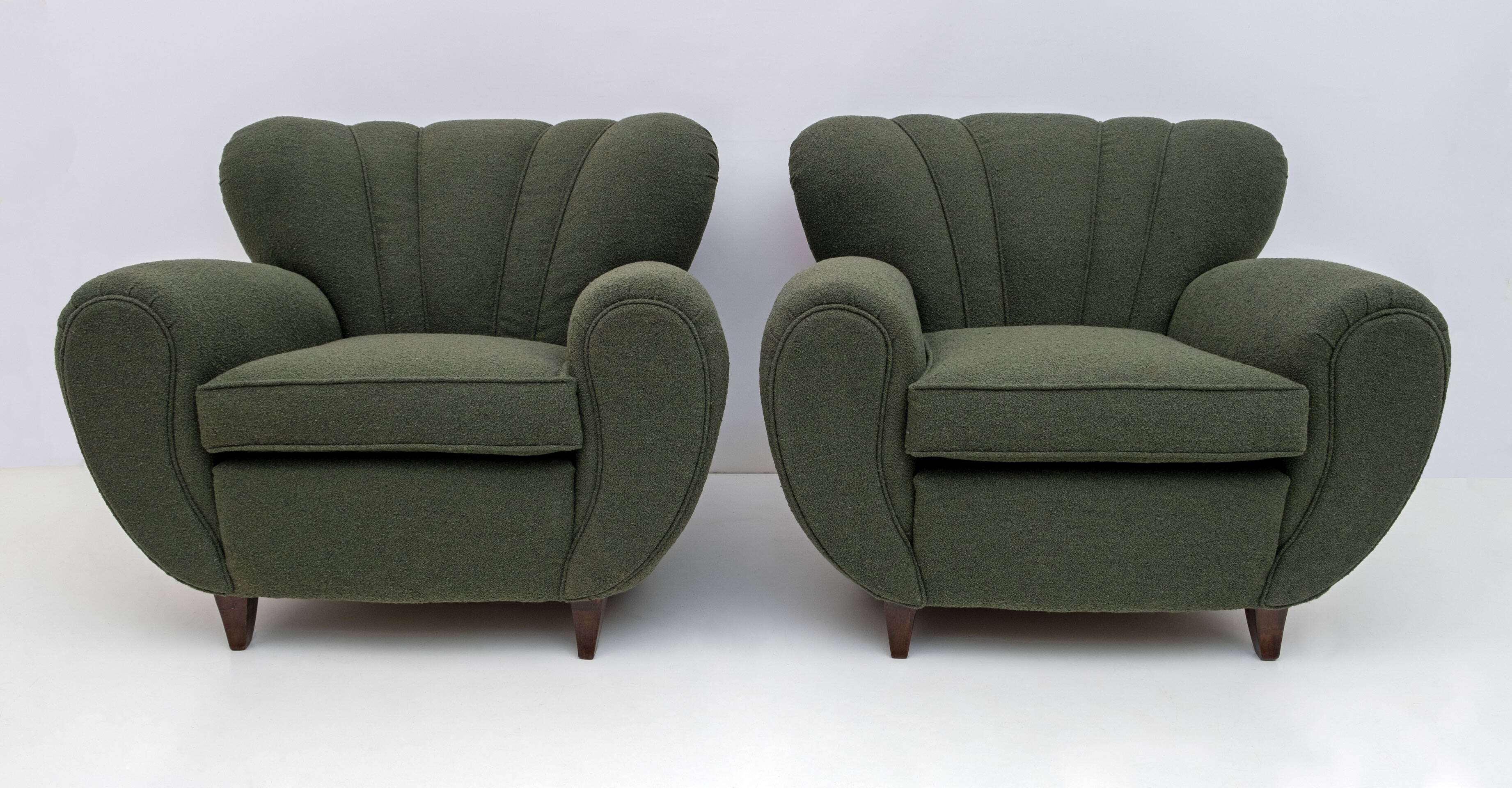 Attributed Guglielmo Ulrich Art Deco Italian Bouclé Armchairs, 1940s, Pair