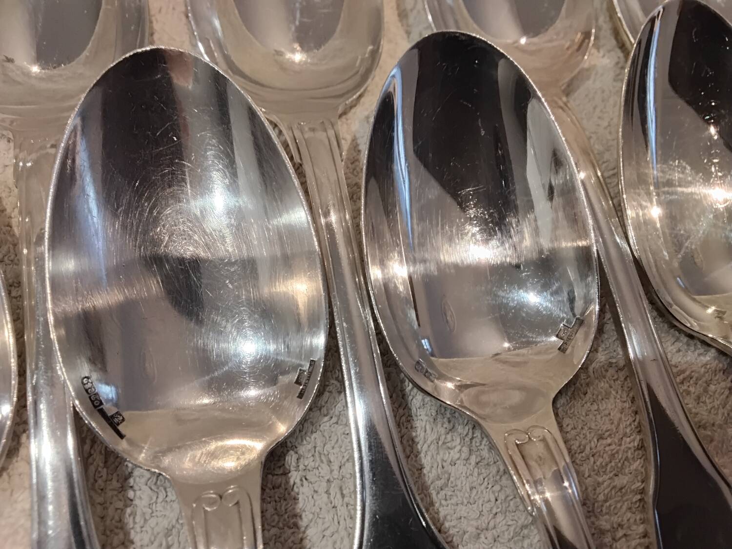 11 silver plated dessert spoons, Christofle Vendome, 17.1 cm