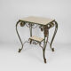 Desserte roulante art déco en fer forgé et travertin, france, 1940s