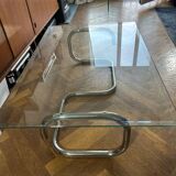 1970s design coffee table in rectangular glass with chrome legs