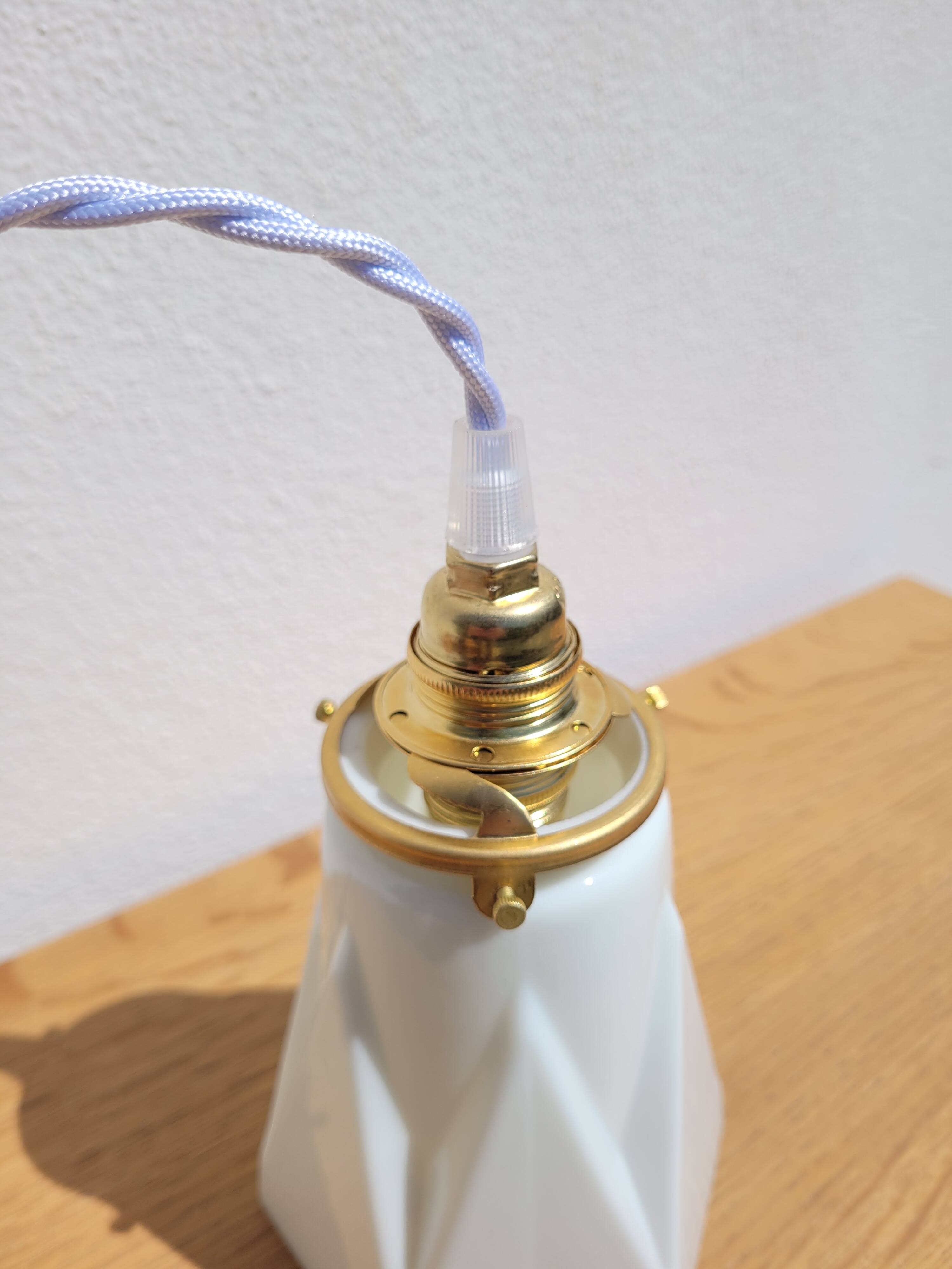 Vintage opaline tulip and brass portable lamp