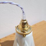 Vintage opaline tulip and brass portable lamp