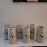 Set of 6 stoneware mazagrans with relief floral decoration – 1980s