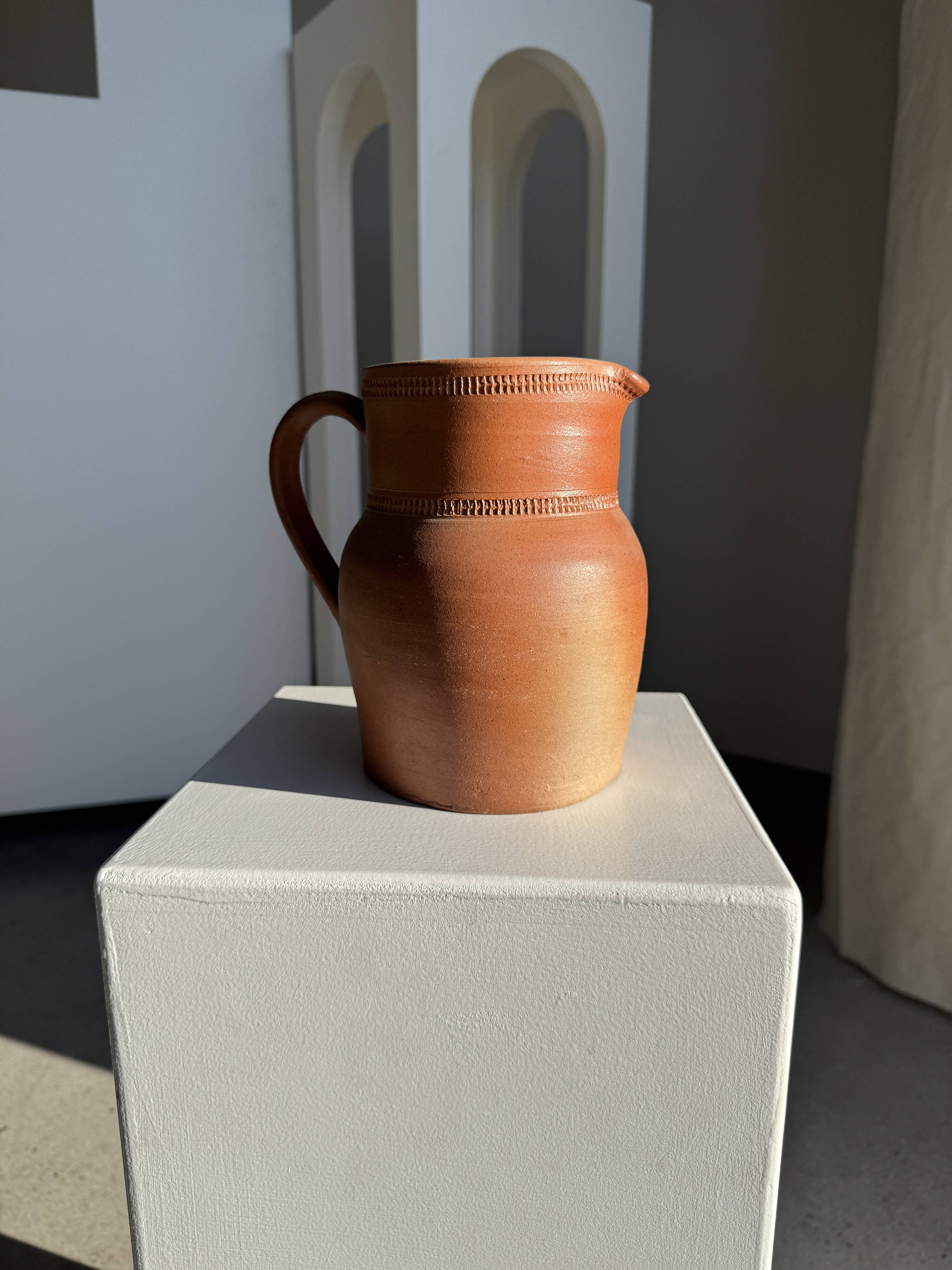 Large orange stoneware jug Grès Bonneval Made in France underneath H18