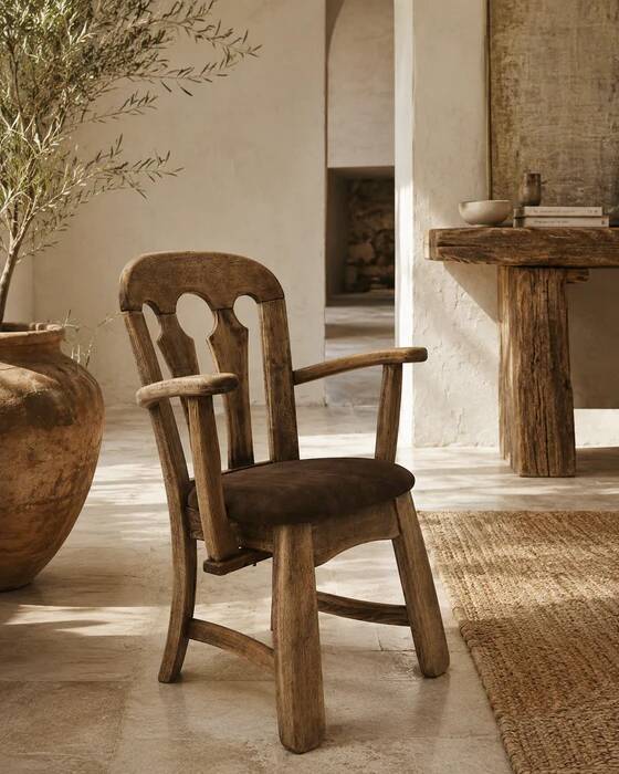Dutch brutalist solid oak armchair with reupholstered leather seat, 1970s