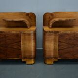 1930s Art Deco nightstands in walnut finish, Czechoslovakia