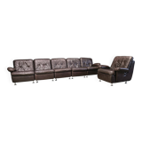 Modular vintage brown leather sofa, 1970s.