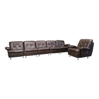 Canapé modulable en cuir marron vintage, années 1970