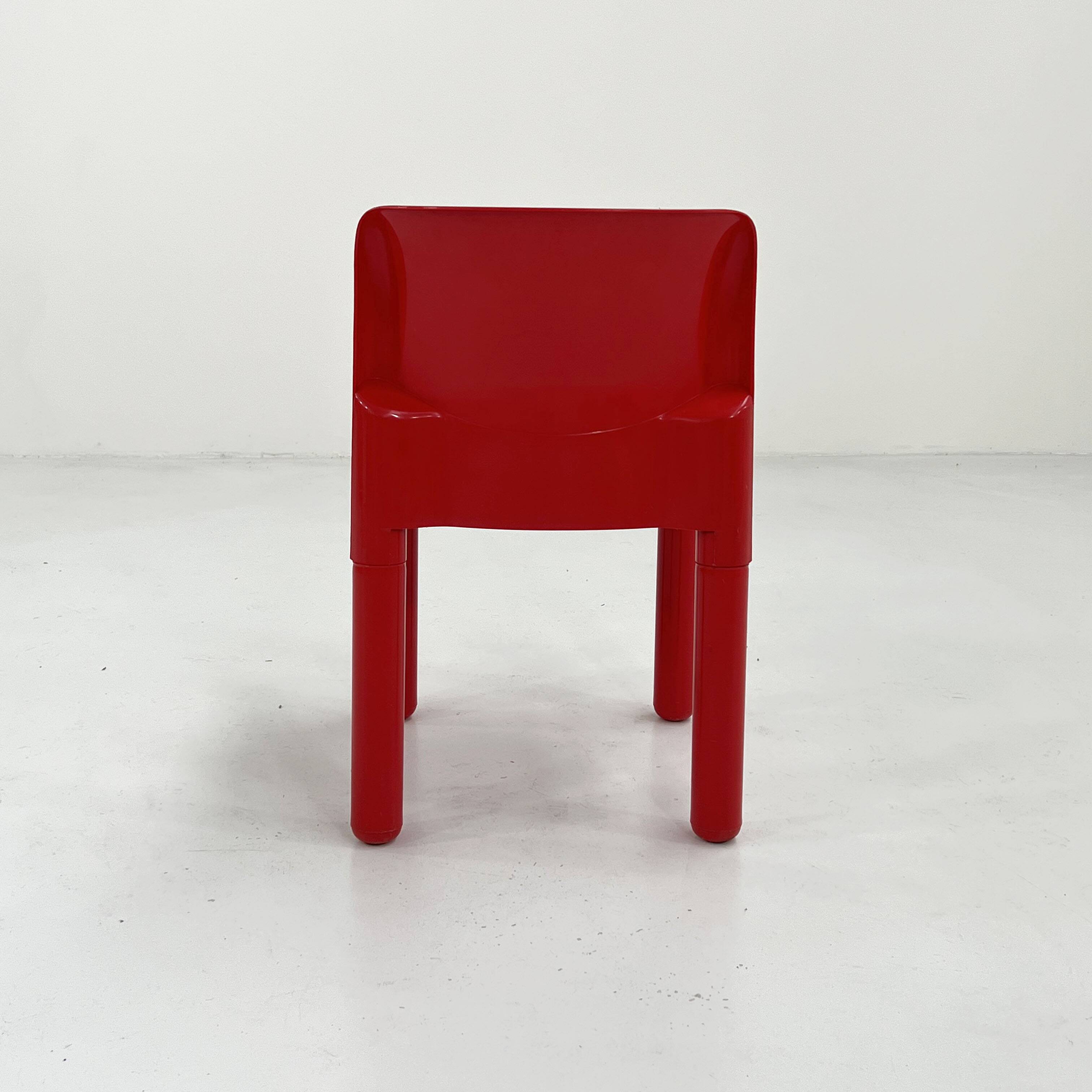 Set of 4 red chairs model 4875 by Carlo Bartoli for Kartell, 1970