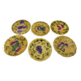 Sarreguemines dessert plates in barbotine with fruit decoration French Vintage