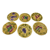 Sarreguemines dessert plates in barbotine with fruit decoration French Vintage