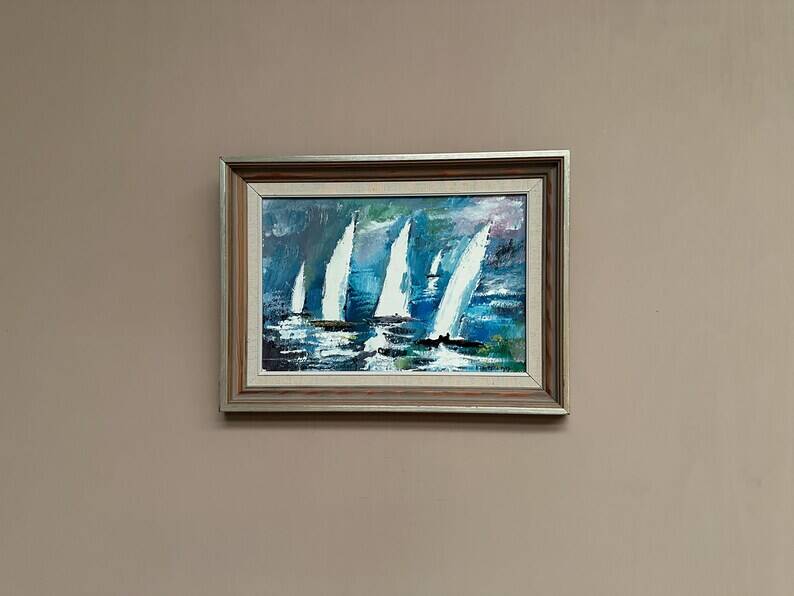 Original Swedish Oil on Panel – “Sailboats” by Bertil Thorell,  Signed