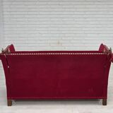 Canapé danois à accoudoirs rabattables « espagnol » des années 1970, en velours d'ameublement rouge.