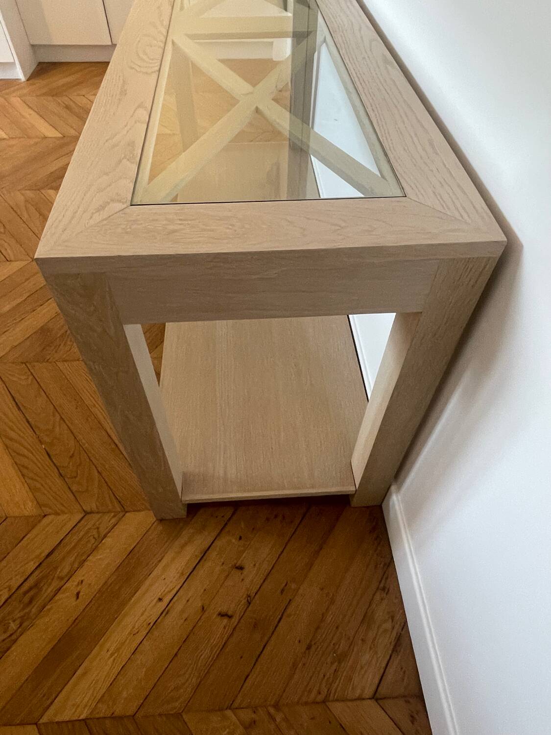 Light oak and glass console
