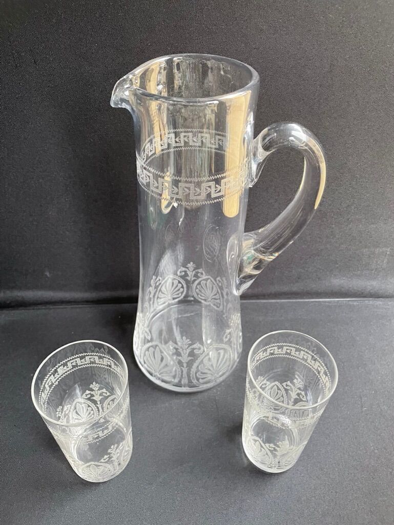 St. Louis - Beer serving party (1) - Art Nouveau - Blown and engraved crystal