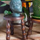 Vintage solid turned wood tripod stool
