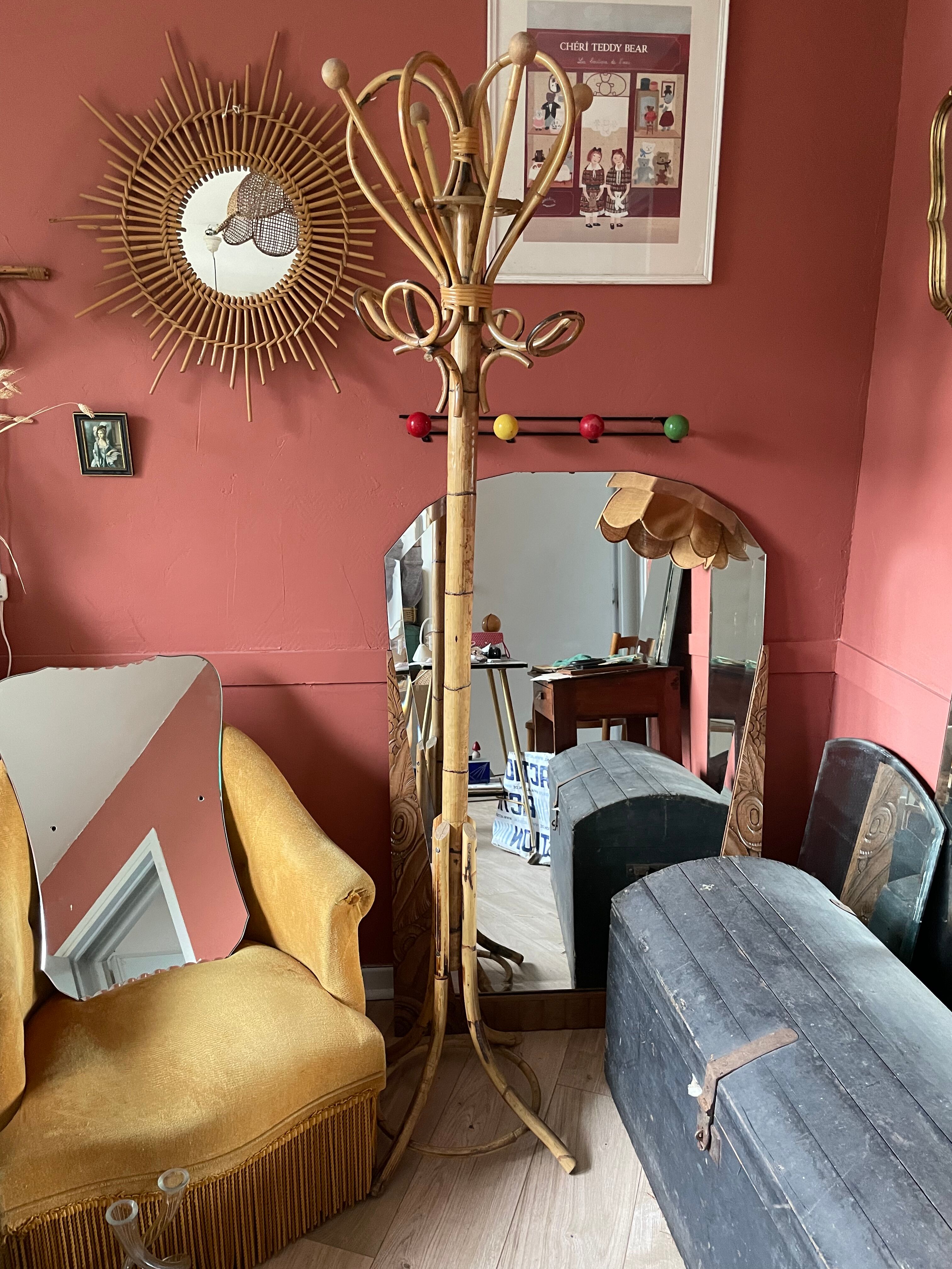 Rattan coat rack
