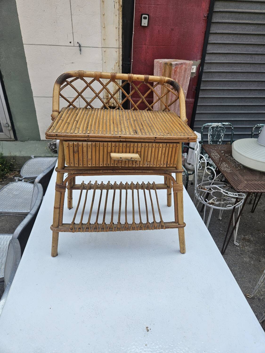 1960s rattan bedside table