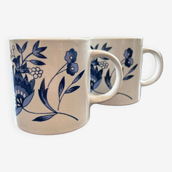 Paire de mugs décor floral bleu