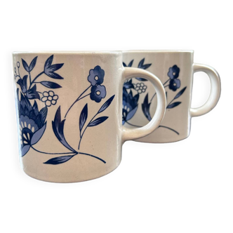 Paire de mugs décor floral bleu