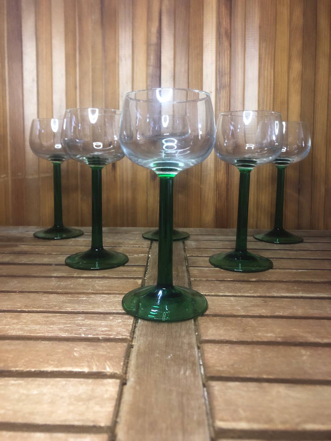 Set of 6 alsace balloon wine glasses vintage green glass