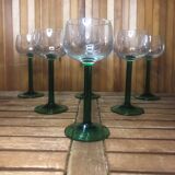 Set of 6 alsace balloon wine glasses vintage green glass
