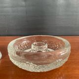 Set of three round thick moulded glass candle holders