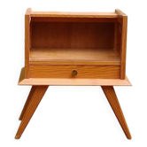 Solid pitch pine bedside table with vintage splayed legs.
