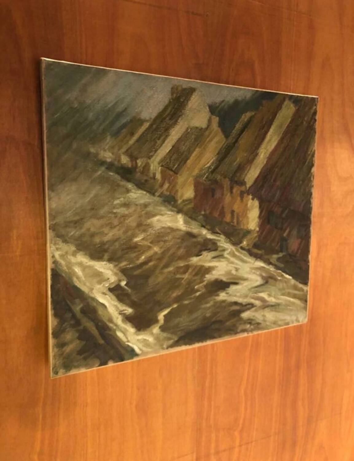 Painting "The Village under the Flood", oil on canvas