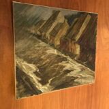 Painting "The Village under the Flood", oil on canvas