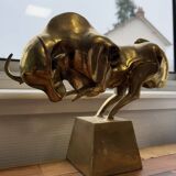 After Dali: gilded bronze sculpture depicting an abstract bull