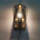 Set of 3 smoked glass and brass wall sconce lamps