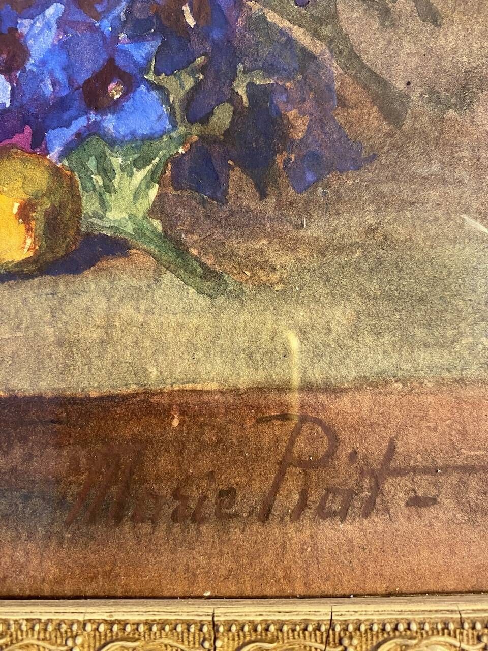 Old painting, still life with flowers, signed Marie Piat (1880-1977)