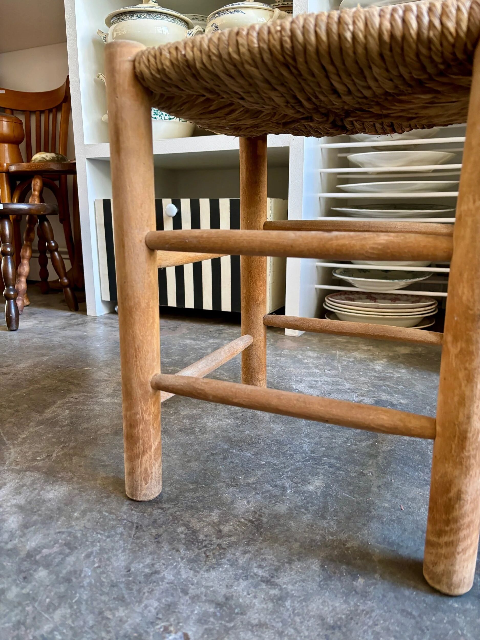 Wood and straw stool