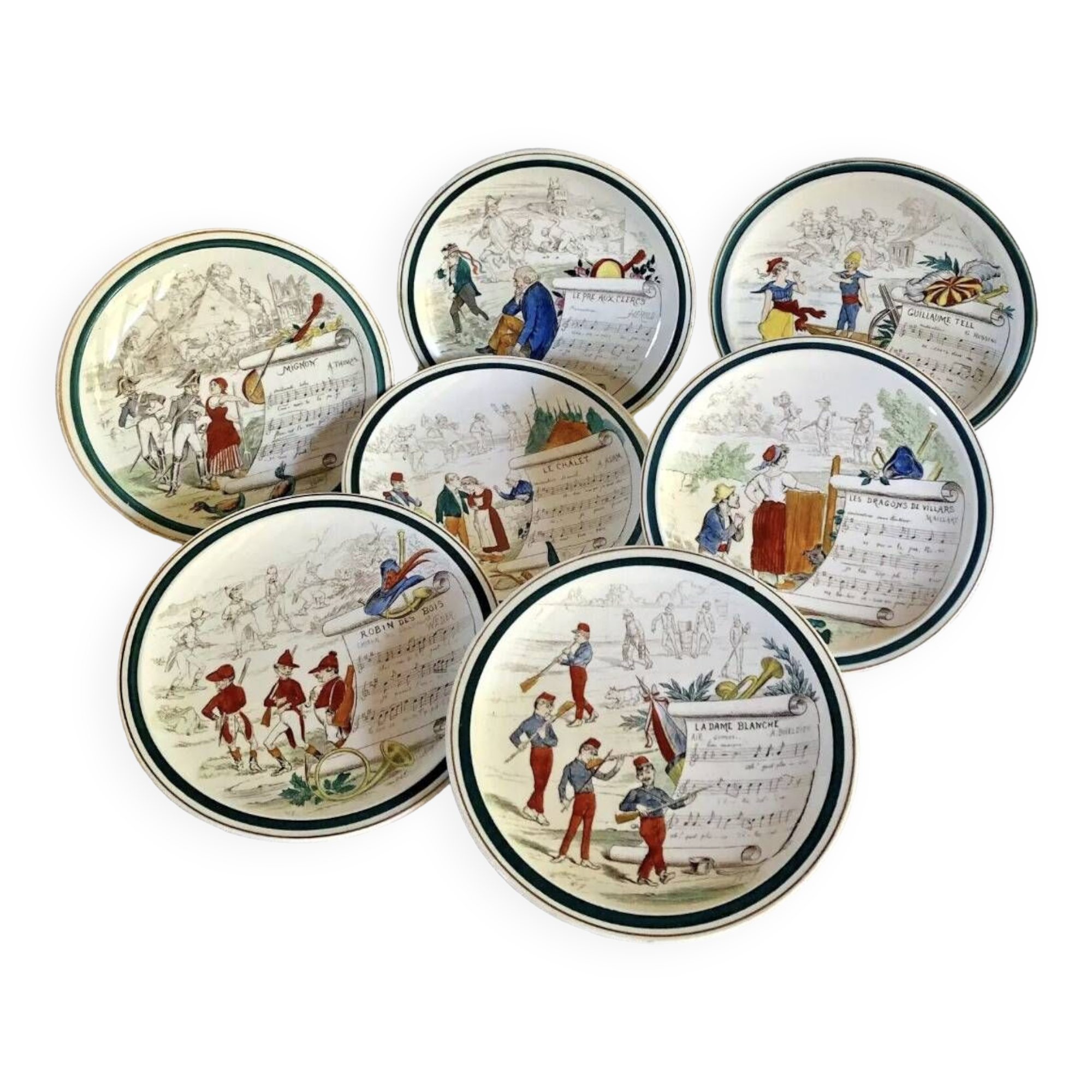 7 anciennes assiettes à dessert Creil et Montereau Terre de fer