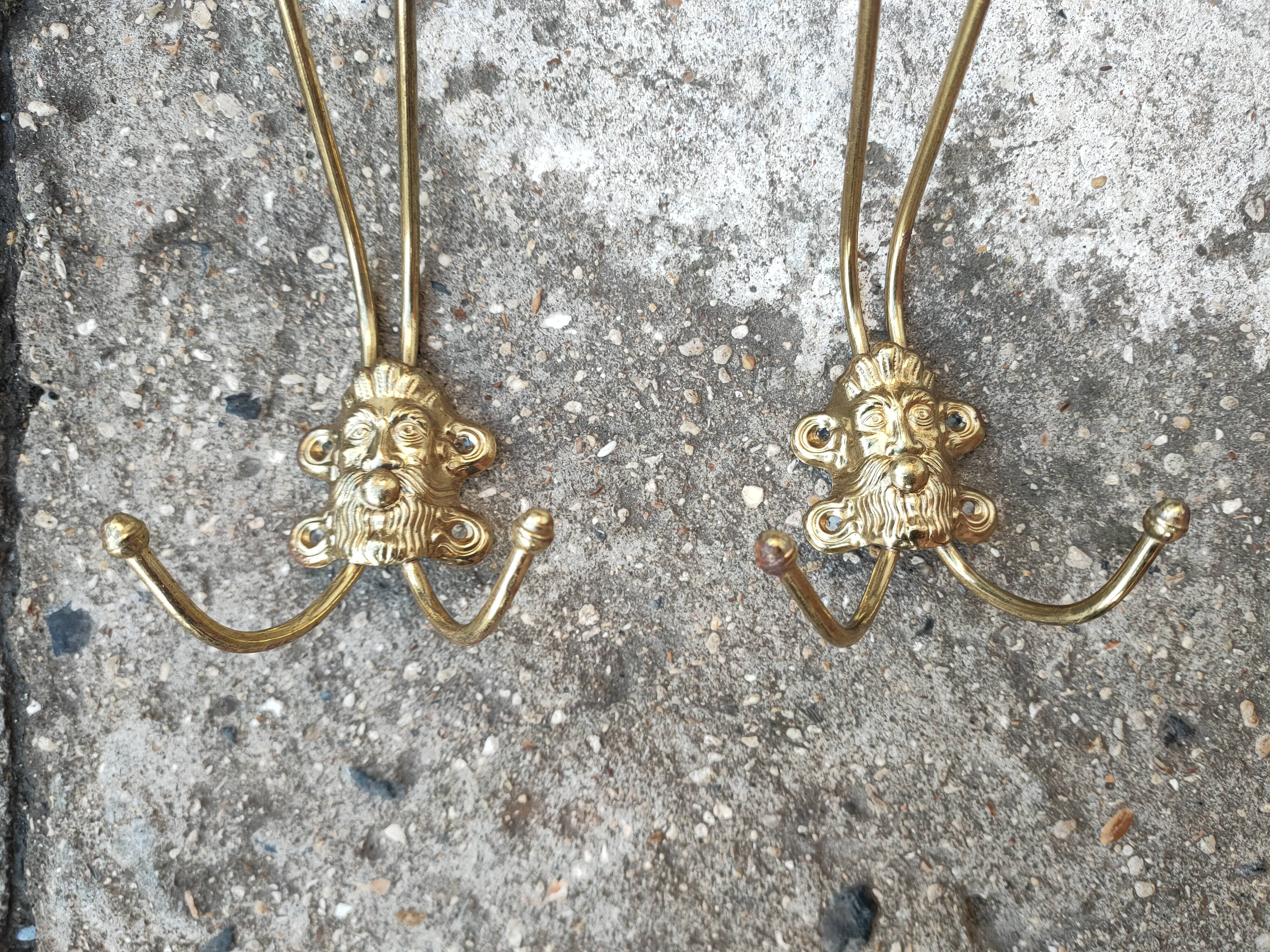 set of 5 antique gold metal hooks