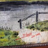 Antique landscape painting / framed oil painting of countryside landscape.