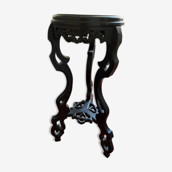 Chinese tripod sellette - black wood - white marble