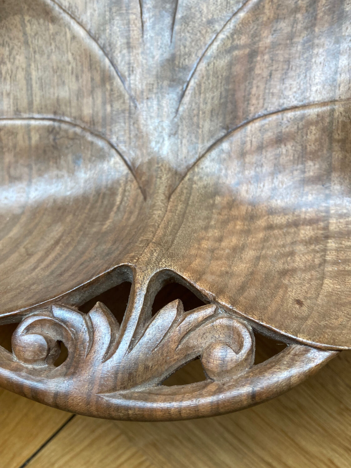 Carved wooden fruit bowl