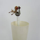 Vintage industrial suspension in glass and metal rod, factory, workshop, garage. Year 50