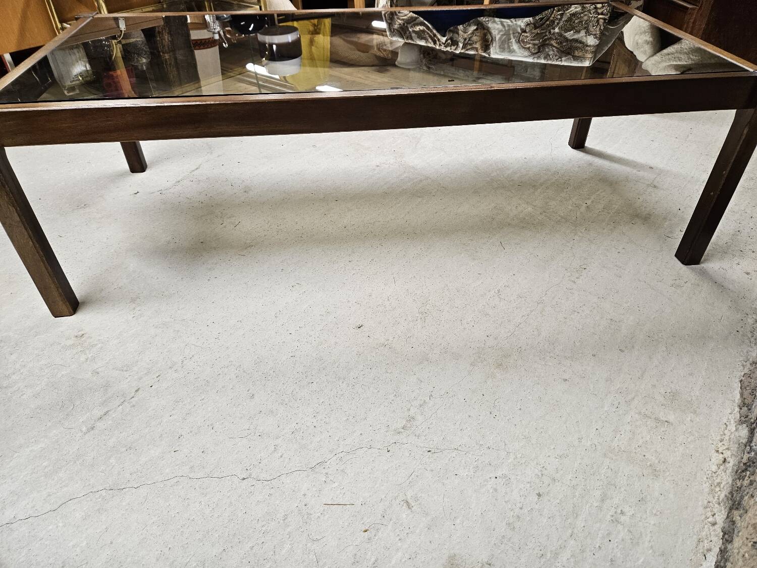 Teak coffee table with smoked glass 1970"