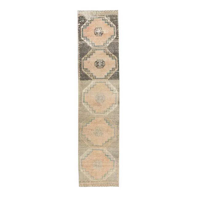 Vintage orange Turkish hand-knotted runner 81x356
