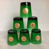 Six asymmetrical vintage green glass glasses