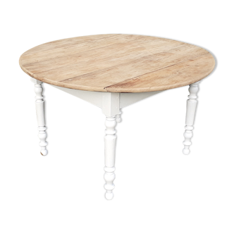 Round table Louis Philippe style felling raw and white wood