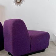 Lot 2 low chairs Space Age design from the 70s purple fabric vintage armchair