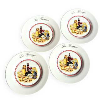 Set of Cheese Plates. Four "Les Fromages" Porcelain Cheese Plates