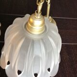Pair of pendant lamps bell in frosted glass style art deco